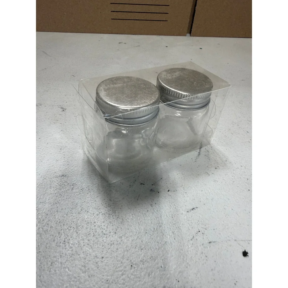 Set of 2 Mini Glass Mason Jars with Silver Lids Small Favor Spice Jars 2.25in
